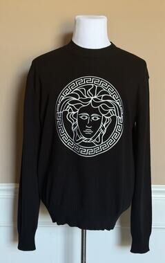 Versace Medusa Embroidered Knit Sweater Black 42 US (52 Eu) 1011884 NWT $1300